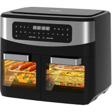 Karšto oro keptuvė 2 kamerų oro keptuvė 12L - 2600W karšto oro keptuvė XXL su apžiūros langu | Keptuvė be aliejaus su skaitmeniniu ekranu, 10 programų, juoda