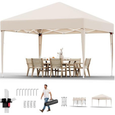 JUMMICO pavėsinė Sulankstoma pavėsinė 3 x 3, reguliuojamas pavėsinės aukštis, stabili, atspari vandeniui, atspari žiemai, iššokanti sodo pavėsinė, apsauganti nuo UV spindulių 50+, sulankstoma palapinė sodui, kiemui, kempingui, pavėsinė, smėlio spalvos