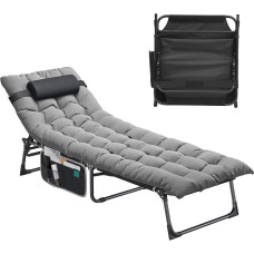 YITAHOME sulankstomas gultas su pagalvėle 190 x 68 x 31 cm, stovyklavimo gultas su 5 reguliuojamomis padėtimis, gultas su galvūgaliais ir šoninėmis kišenėmis, iki 300 svarų keliamoji galia, skirtas sodui, baseinui,