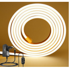 10 m LED neoninė juosta, pagaminta iš silikono, IP67 vandeniui atspari, su 24 V maitinimo adapteriu, 3000 K šiltai balta, 1200 šviesos diodų neoninė LED juosta, 