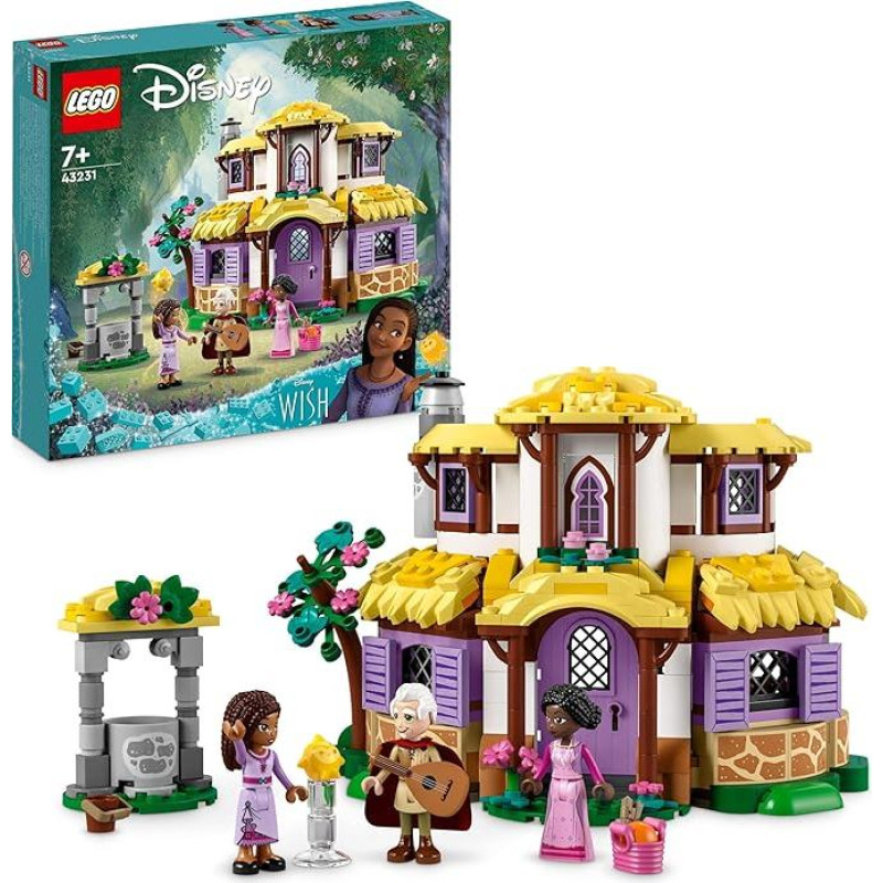 LEGO 43231 Disney Wish Asha's House Set, Opening Toy Dollhouse from the Wish Movie with Asha, Sakina and Sabino Mini Dolls and Star Figure, Kids, Girls and Boys