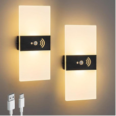 Pack of 2 LED Wall Light with Motion Sensor, Up Down Wall Lighting, Magnetic Wall Lamp, Warm White Modern Wall Lamp for Bedroom, Living Room, Staircase Lighting Corridor