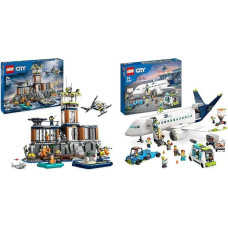 LEGO City Passenger Plane Toy Set, Large Plane Model & City Police Station on Prison Island, Police Toy with Helicopter