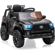 12 V vaikiškas elektrinis automobilis, elektrinis automobilis vaikams su tėvų nuotolinio valdymo pulteliu, spyruoklinė pakaba, saugos diržas, švelnus užvedimas, LED šviesos, elektrinis automobilis vaikams nuo 3 metų, juodas