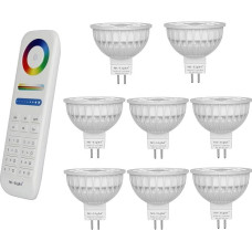 lighteu, 8 x 4 W 12 V GU5.3 MR16 RGB + CCT LED Spotlight Colour Changing and CCT WW CW Temperature Adjustable Original Mi-Light Bulb with 8 Zone Remote Control (8x FUT104 + FUT089)