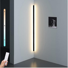 Long LED Indoor Wall Light, 120 cm Wall Corner Lamp with Remote Control, Wall Lamp Black Modern, Dimmable (3000 K - 6000 K), Corner Wall Light, 36 W 2880 LM, Aluminium