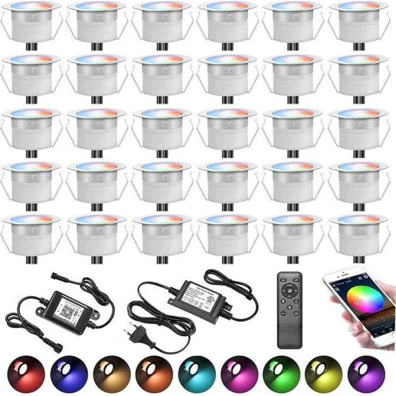 30 WiFi RGBWW LED įleidžiami grindų žibintai Patio apšvietimas Grindų prožektorius veikia su 