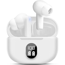 Wireless Bluetooth Headphones, Bluetooth 5.3 HiFi Stereo In-Ear Headphones with LED Screen and ENC Microphone, Wireless Headphones, Suitable for iOS/Android, IP6 Waterproof Wireless Headphones (White)