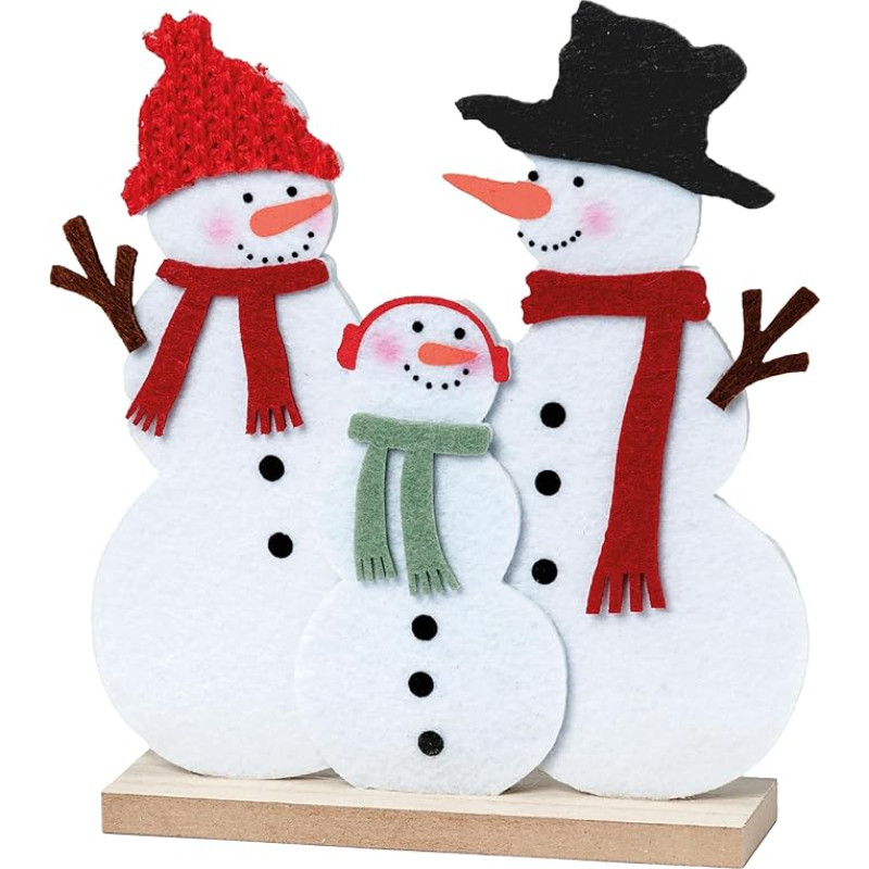 Mopec NA124 Snowman Family Figurine with Wooden Base, 14 x 18 x 4 cm, Multi-Colour