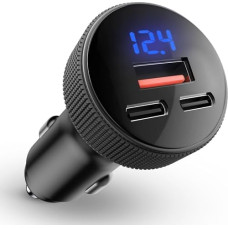 108W USB C Car Charger, Cigarette Lighter USB C, 45W PD Car Charger, 3-Port with LED Voltmeter DC12-24V, Compatible with iOS, Android, Samsung, Tablet and All Smartphones (CC-108)