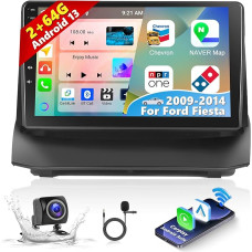 Podofo 2+64G 8 Core Car Radio for Ford Fiesta 2009 2010 2011 2012 2013 2014 with Wireless Carplay Android Car Navigation Android 13 Touchscreen 9 Inch BT/WiFi/FM/RDS/GPS/SWC/EQ/DSP+Microphone + AHD