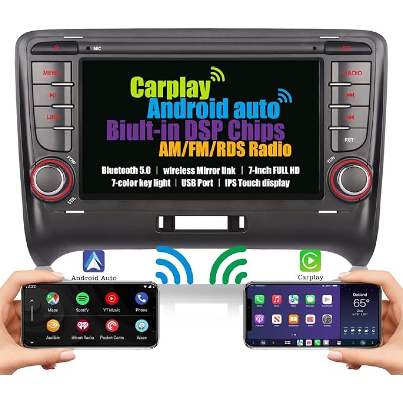 Car Radio for Audi TT MK2 8J 2004-2015 Radio Screen Built-in Wireless Carplay Android Car Navigation with Bluetooth DSP Subwoofer Steering Wheel Control AM FM RDS Radio 7 Inch Touchscreen 1080P IPS