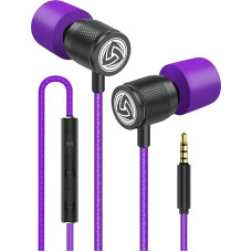 Ludos Ultra Headphones - In-Ear Headphones Cable, Headphones with Microphone, Crystal Clear Sound, Balanced Highs and Lows, New Memory Foam, Durable Cable, Bass and Volume Control purple