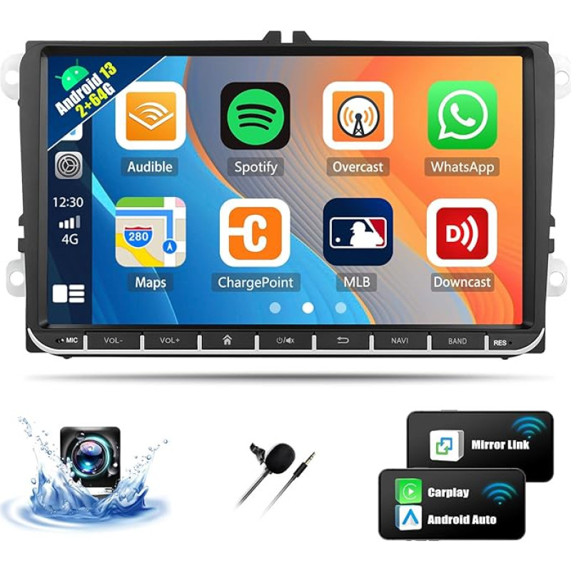 OiLiehu 2+64G Android 13 Wireless CarPlay Android Car Radio for VW Passat Golf Skoda Polo 9 Inch IPS Touchscreen Screen with Navigation Mirror Link Bluetooth WiFi FM RDS SWC USB EQ + Reversing Camera