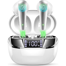 Ordtop Bluetooth In-Ear Headphones Wireless Bluetooth, Dynamic Driver Stereo Wireless Earbuds, ENC Noise Cancelling Mic, Lightweight Earphones, IP7 Waterproof/LED Display/USB-C