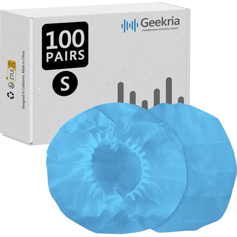 Geekria 100 Pairs Small Non-Woven Fabric Disposable Headphone Cases/Headphone Cases/Ear Pad Protector/Stretchy Sanitary Ear Cup, Fits 1.57 - 3.15 Inch Headsets (Blue)