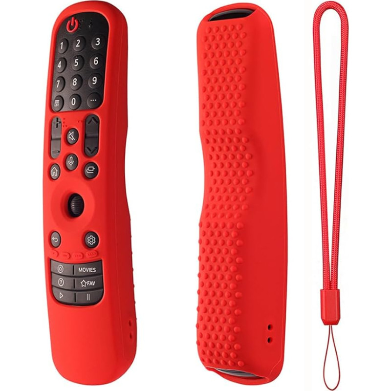 Silicone Case Cover for LG Magic TV Remote AN-MR21GA AN-MR21GC 2021 / LG AN-MR22GA MR22GN 2022 Anti-slip Shockproof Silicone Case with Neck Strap (Red)