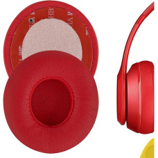 Geekria QuickFit Protein Leather Replacement Ear Pads for Beats Solo2 Wireless, Solo2.0 Wireless (B0534) On-Ear Headphones Earpads, Headset Ear Cushion Repair Parts (Red)