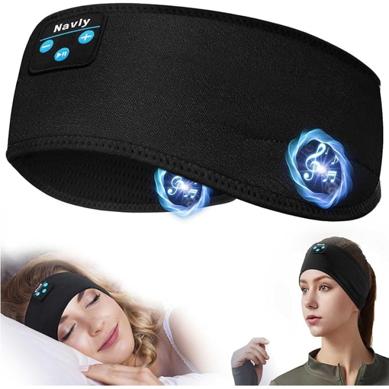 Navly Sleep Headphones, 10Hrs Sports Headband with Soft Cosy Earplugs Comfortable Headphone Headband with Ultra Thin HD Stereo Speakers Perfect for Workout, Running, Yoga, Travel