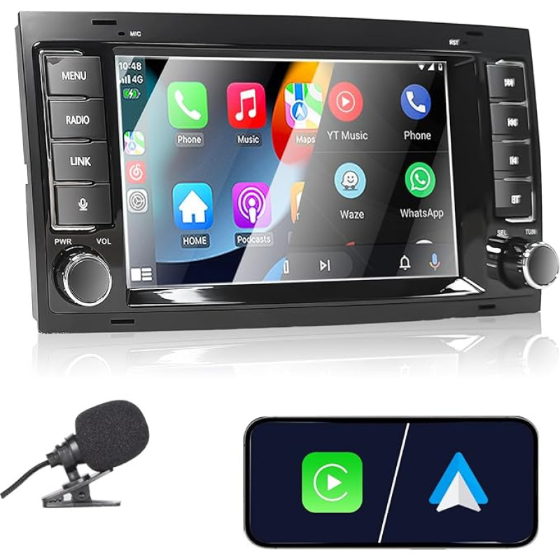 Liulbobu Car Radio for VW Touareg 2004-2011 Transporter T5 Multivan 2004-2009 Compatible Wireless Apple Carplay & Android Car, 7 Inch Radio with Touch Screen/Bluetooth/FM/AM/USB/DSP/RDS/Mirror Link