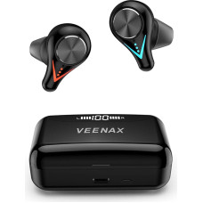 VEENAX L11 Bluetooth Headphones, Wireless Earphones with Microphone, Stereo In-Ear Headset Touch Control, Sport Wireless Earbuds, LED Torch, Power Bank, 210H Playtime/CVC 8.0/USB-C, Black