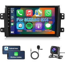 Hodozzy Android Car Radio for Suzuki SX4 2006-2013 for Fiat Sedici 2005-2014 Carplay Android Car, Radio 9 Inch Touchscreen Radio Bluetooth HiFi GPS Navigation WiFi Mirror Link FM RDS Camera