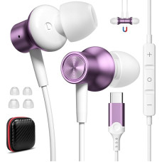 USB C Headphones for iPhone 15 Pro 5G Galaxy A54 A34 A53, Magnetic In-Ear Type C Earplugs with Cable Microphone, Headphones USB C Connection Headset Sport for Samsung S24 Pixel 8 7 Redmi Note 13 Pro+,