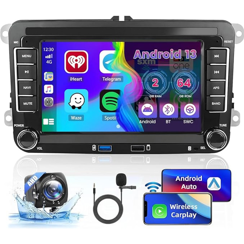 2GB + 64GB Android 13 Car Radio for VW Seat Passat Golf Tiguan Jetta Polo Skoda Radio Wireless CarPlay Android Car Bluetooth 7 Inch Screen Car Radio with Navigation System