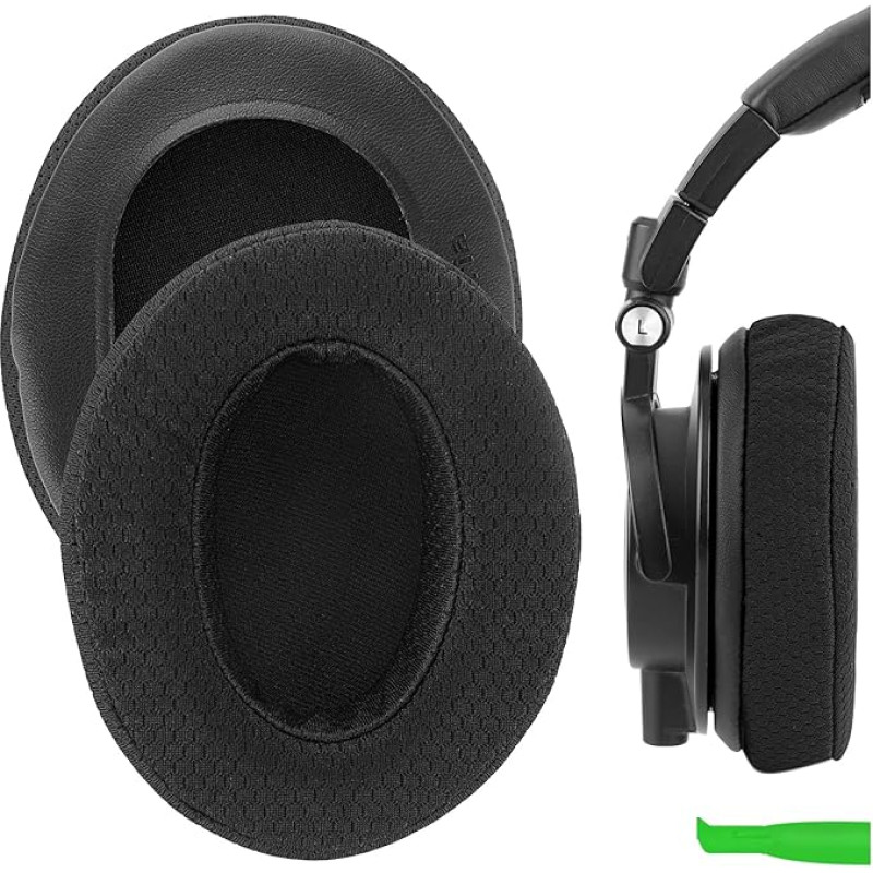 Geekria Comfort Mesh Fabric Replacement Ear Pads for ATH M50X, M50XBT, M50XBT2, M50, M40X, M30, M20, M10 Headphones Ear Cushions, Headset Earpads, Ear Cups Repair Parts (Black)