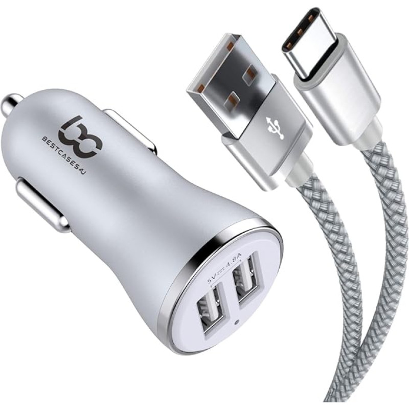 NWNK13 Kfz-Ladegerät für Samsung Galaxy A50, 2 USB-Anschlüsse, schnelles Aufladen, 3,4 A, mit 1 m, Typ C, USB-Kabel, kompatibel für Samsung A50