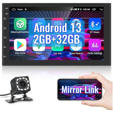 Hikity 2G 32G Android 13 Car Radio with Sat Nav Double DIN Universal 7 Inch Car Dashboard Display Car Radio 2DIN RDS with Bluetooth Handsfree GPS WiFi Mirror Link FM USB Reversing Camera