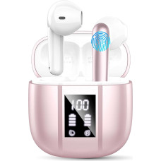 Bluetooth Headphones, Wireless Bluetooth 5.3, Noise Cancelling In-Ear Headphones, IP7 Waterproof Wireless Headphones with Microphone, 48H Immersive Deep Bass, Digital LED Display Earphones (Pink)