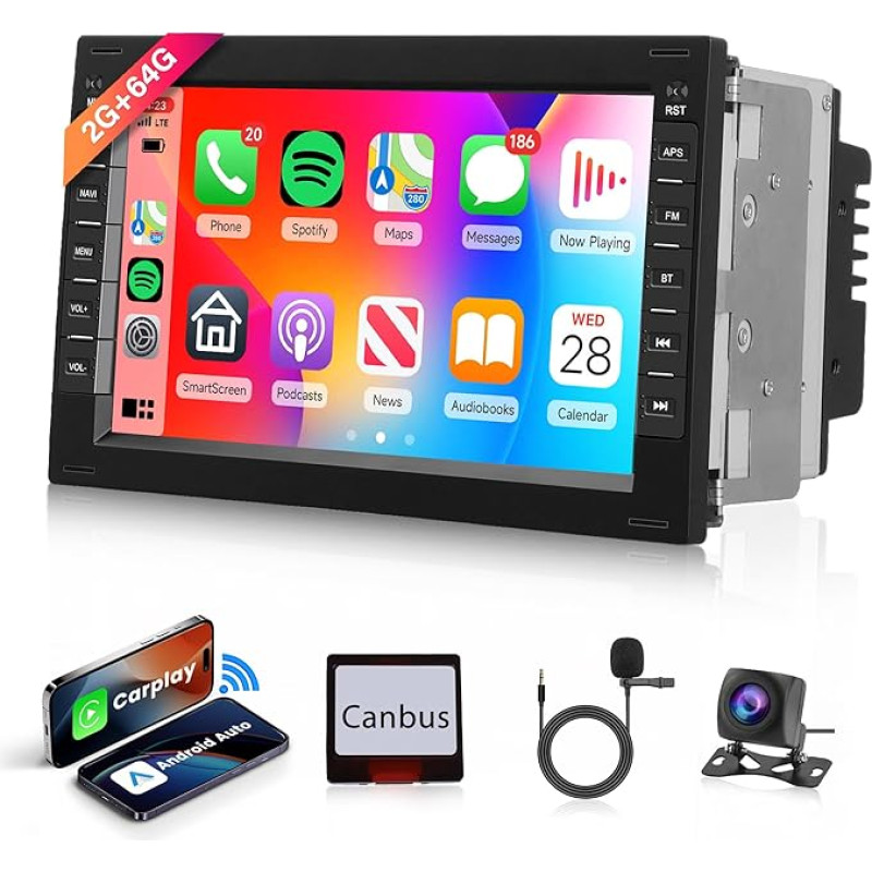 2G + 64G Wireless Carplay Android 13 Car Radio for VW T5 Golf 4 Bora Polo Passat B5 Jetta Asiento Peugeot 307 Ford Galaxy 7 Inch Car Radio with Android Car Navigation GPS WiFi Bluetooth FM/RDS