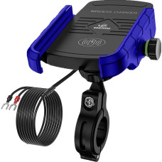 GRAND PITSTOP Grandpitstop Jaw Grip Waterproof Bike/Motorcycle/Scooter Mobile Phone Holder Mount with Fast 15 W Wireless Charger, Ideal for Maps and GPS Navigation - Blue