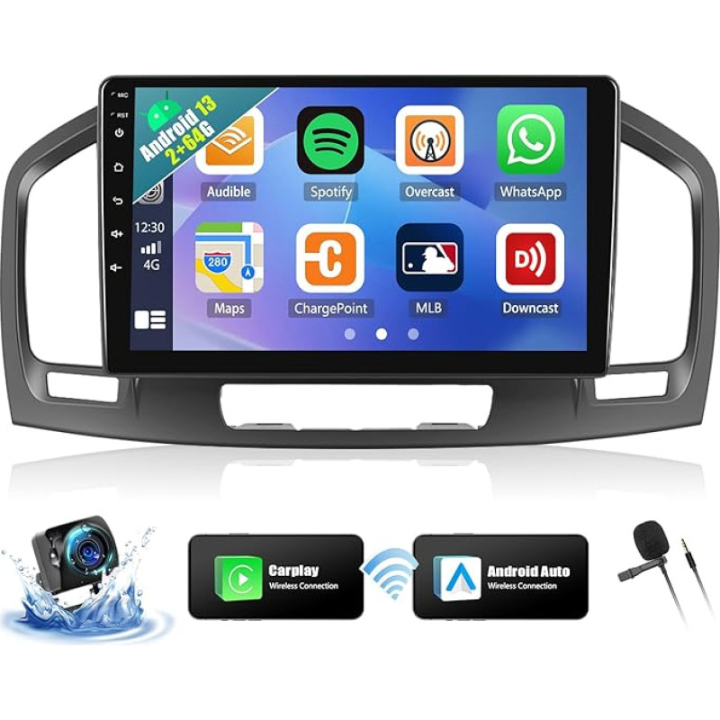 OiLiehu 2+64G Android 13 Car Radio 2DIN for Buick Regal/Opel Insignia 2009-2013 with Wireless CarPlay Android Car 9 Inch Screen with Navigation Bluetooth GPS FM RDS WiFi SWC EQ HiFi + Reversing Camera