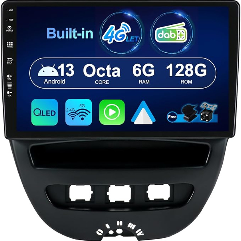 SXAUTO Android 13 [Built-in 4G LTE & DAB] - 6G + 128G - Car Radio for Toyota Aygo/Peugeot 107/Citroen C1 (2005-2014) - Dual Band WiFi - CarPlay Android Car - Camera + Mic - SWC - QLED 10.1 Inch 2 DIN