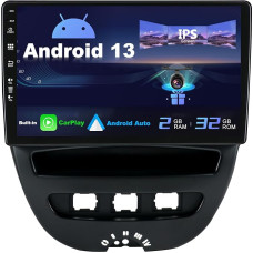 SXAUTO Android 13 IPS Car Radio for Toyota Aygo/Peugeot 107/Citroen C1 (2005-2014) - Built-in CarPlay/Android Car - Camera Free - 2G + 32G - Steering Wheel Control DAB Fast Boot - 2 DIN 10.1 Inches