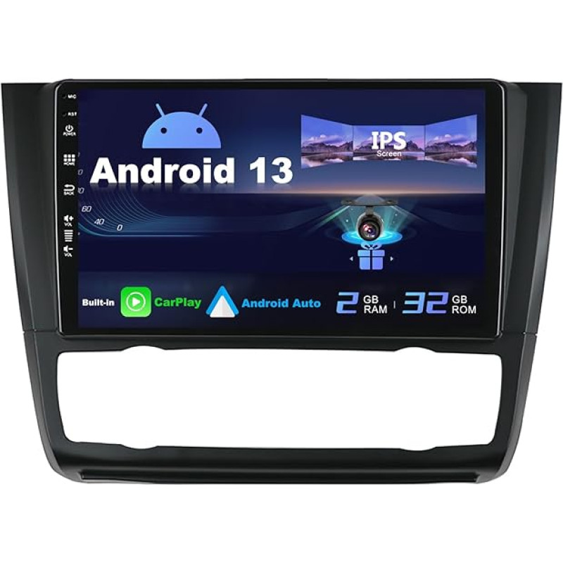 SXAUTO Android 13 IPS Car Radio Suitable for BMW 1 Series E81 E82 E87 E88 (2004-2012) - Built-in Carplay/Android Car - Camera Free - 2G + 32G - Steering Wheel Control WiFi DAB Fast Boot - 2 DIN 9