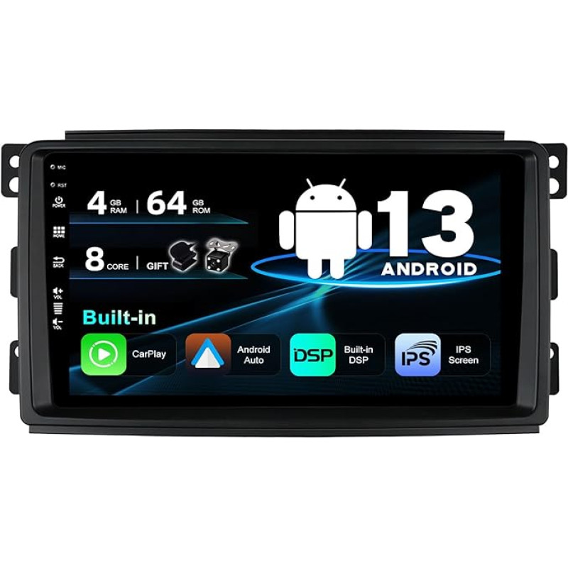 SXAUTO Android 12 IPS Car Radio Suitable for Mercedes-Benz Smart Fortwo 451 (2005-2010) - Built-in Carplay/Android Car/DSP - LED Camera + MIC - 4G + 64G - DAB 360-Camera AHD SWC Fast-Boot - 2 DIN 9