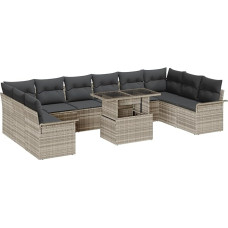 Rantry 11-teiliges Garten Sofa Set mit Kissen Hellgrau Poly Rattan, 2-Sitzer Garten Sofa mit Stauraum & Kissen Hellgrau Poly Rattan Gartenlounge Model3357095