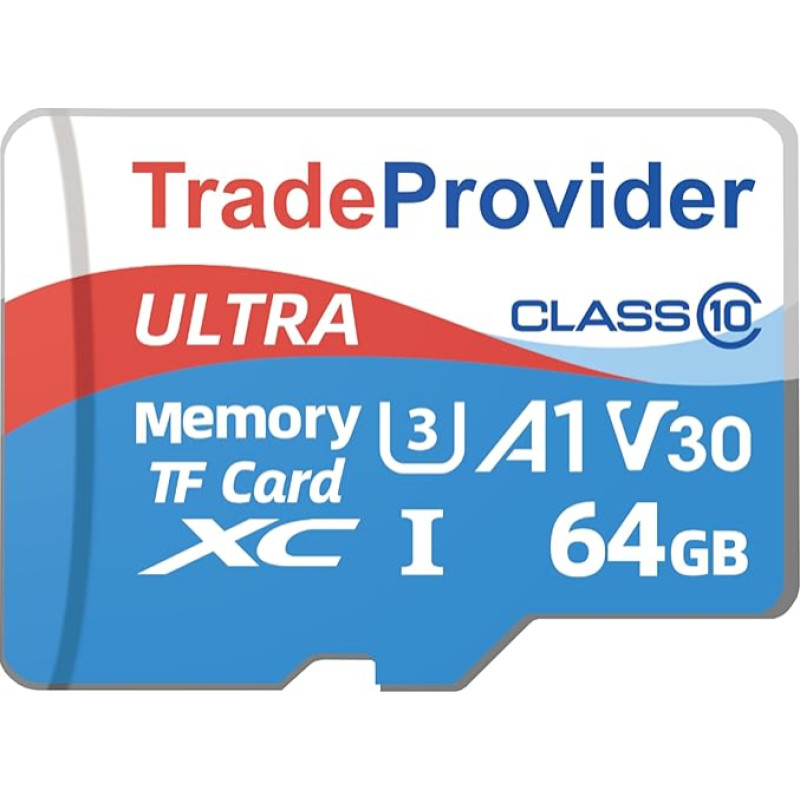 TradeProvider Ultra MicroSDXC TF-Speicherkarte, 64 GB, bis zu 140 MB/s Lesegeschwindigkeit, A1, C10, U3, V30, 4K-Videoaufzeichnung, für Smartphones, Drohnen, Tablets, Dash-Sicherheitskameras