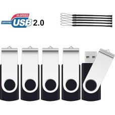 SRVR Flash Drive USB 2.0 sukamieji nykščio diskai Duomenų saugykla Šuolio diskas Zip diskas Atminties kortelės Išoriniai įrenginiai su LED indikatoriumi (5 juodos spalvos su dirželiu) 16 GB, 5 vnt.