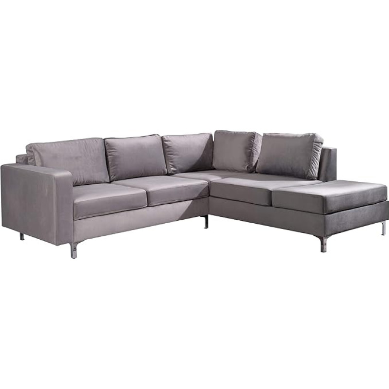 Orlando kampinė sofa Aksominės sofos komplektas Gyvenimo kraštovaizdžio sofos sofa Metalinių kojų pagalvėlių rinkinys Lounge Corner Couch Minkšta kampinė sofa Tiffany 15 Side Right