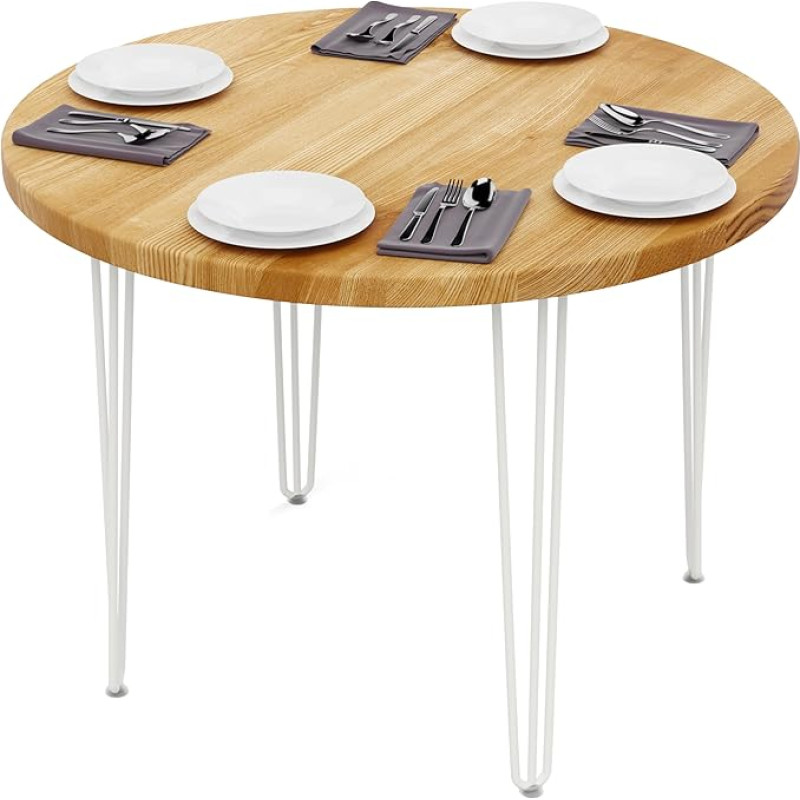 LAMO Manufaktur apvalus valgomojo stalas, 100 cm, svetainės stalas, Bistro stalas, apvalus stalas virtuvėje, restorane, storis: Storis: 40 mm, Spalva: Rustic, kojos: dramblio kaulo spalvos