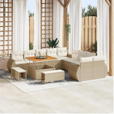 Rantry 13-teiliges Garten-Sofa-Set mit Kissen Beige Poly-Rattan Akazie Gartenlounge Modelis3363876