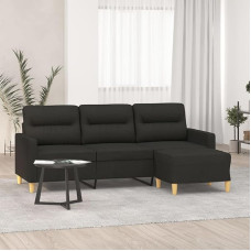 ZEYUAN 3201077 3-Seater Sofa with Stool, Black, 180 cm Fabric, Sofas & Couches, Sofa Living Room, Sofa for Teenager's Room, Relax Sofa, Sofa for Bedroom, Upholstered Sofa