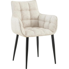 CLP Tirana medžiaginė valgomojo kėdė, minkštasuolis su dygsniuotu sėdimosios dalies paviršiumi, minkšta kėdė, maksimali apkrova iki 200 kg, svetainės kėdė, spalva: dramblio kaulo, rėmo spalva: juoda