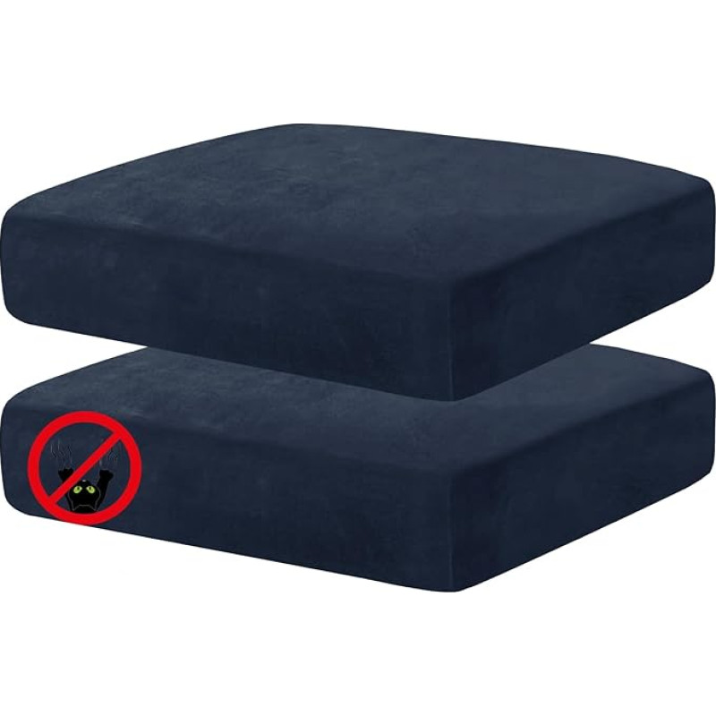 MAXIJIN Velvet Stretch Plush Throw Pillow Covers for Sofa Cushions, 2 Pack, Loveseat Couch Pillow Covers for Custom Pillows with Elastic Bottom (Loveseat Cushion, Navy)