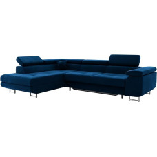 MEBLINI Sofa-lova su lovos dėže - kampinė sofa su miego funkcija - sofa su poilsio funkcija ir galvos atlošais - L formos sofa - kampinė sofa - svetainės peizažas - Carl - 272 x 202 x 63 cm kairė - mėlyna