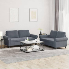 Brokky 2-TLG. Sofagarnitur mit Kissen Sofa Wohnzimmer Sitzgruppe Wohnzimmer Sofos komplektas Sofas FüR Wohnzimmer Dunkelgrau Samt / 3202211